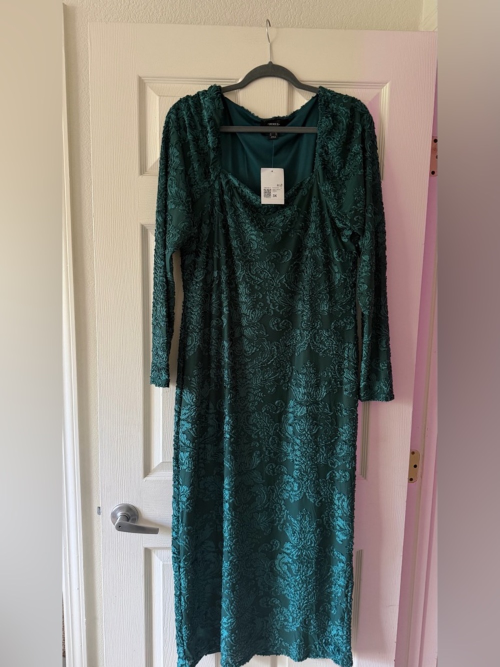 Forever 21 Teal Long Sleeve Jacquard Dress